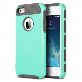 iPhone 5, iPhone 5S, iPhone SE Case, Dual Layer Shockproof Silicone Phone Protection Case TPU Hybrid Slim Fit Cover With  [Premium Screen Protector] And Touch Screen Pen (Teal)